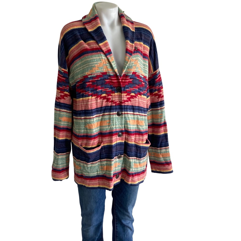 Polo Ralph Lauren Womens XL SW Cotton Shawl Collar Cardigan Sweater Multi Aztec